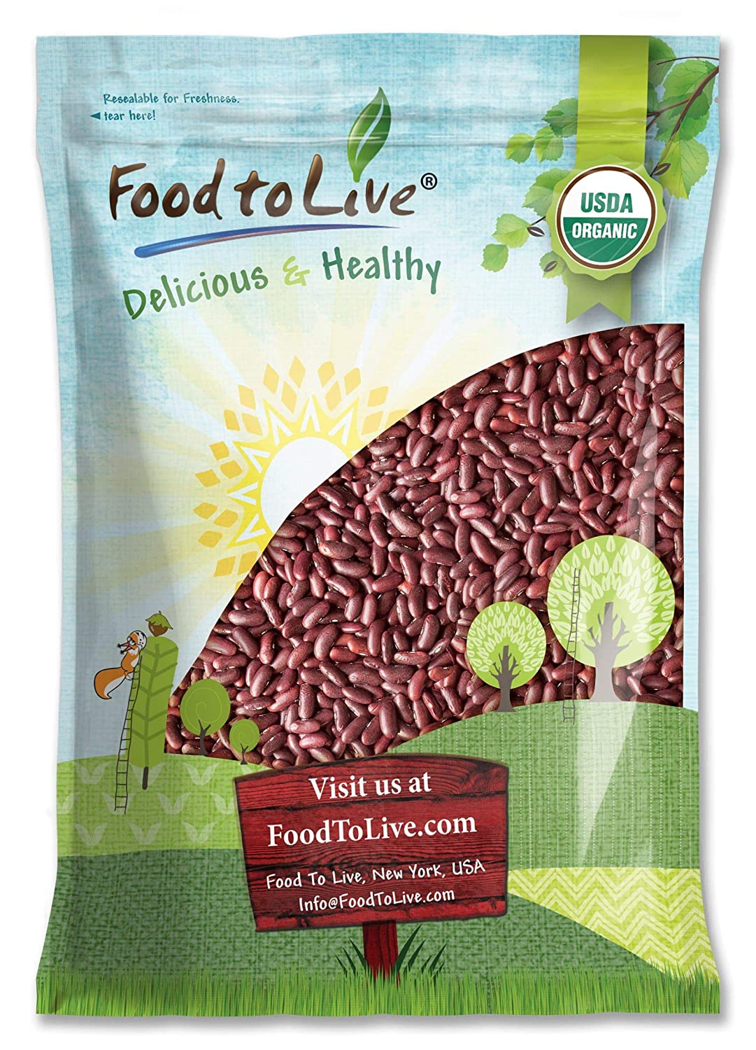 Organic Red Kidney Beans - Non-GMO, Dry, Raw, Sproutable, Vegan, Kosher, Bulk - by Food to Live