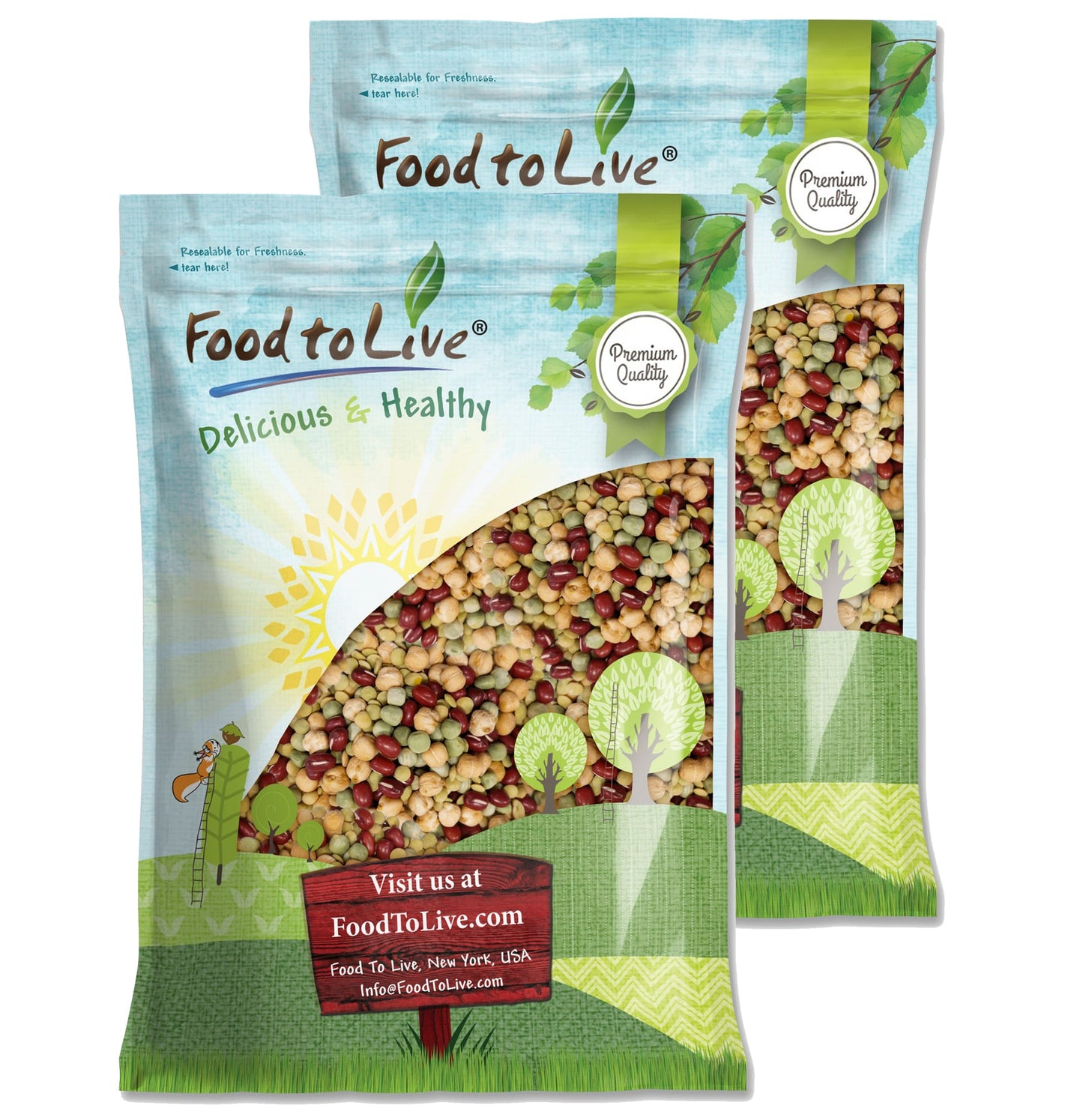 Crunchy Mix of Sprouting Bean Seeds - Green Peas, Adzuki, Lentils, Garbanzo, Kosher, Raw - by Food to Live