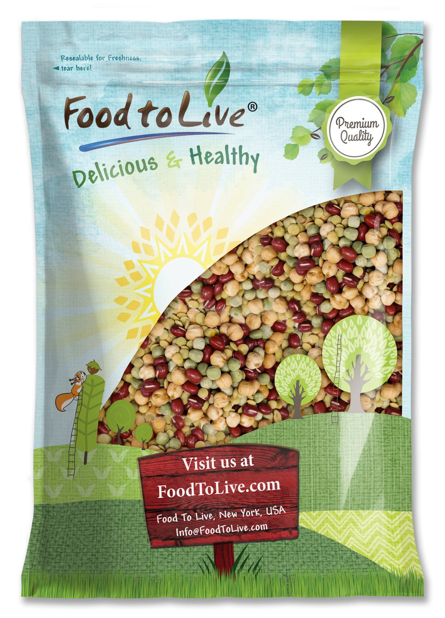 Crunchy Mix of Sprouting Bean Seeds - Green Peas, Adzuki, Lentils, Garbanzo, Kosher, Raw - by Food to Live