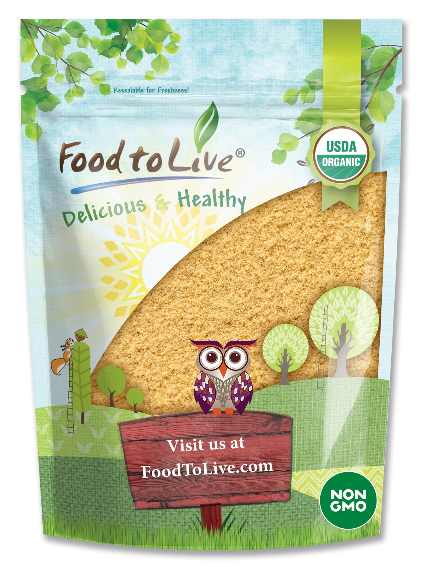 Organic Ground Golden Flaxseed Meal — Cold-Milled, Non-GMO, Kosher, Raw, Bulk - by Food to Live
