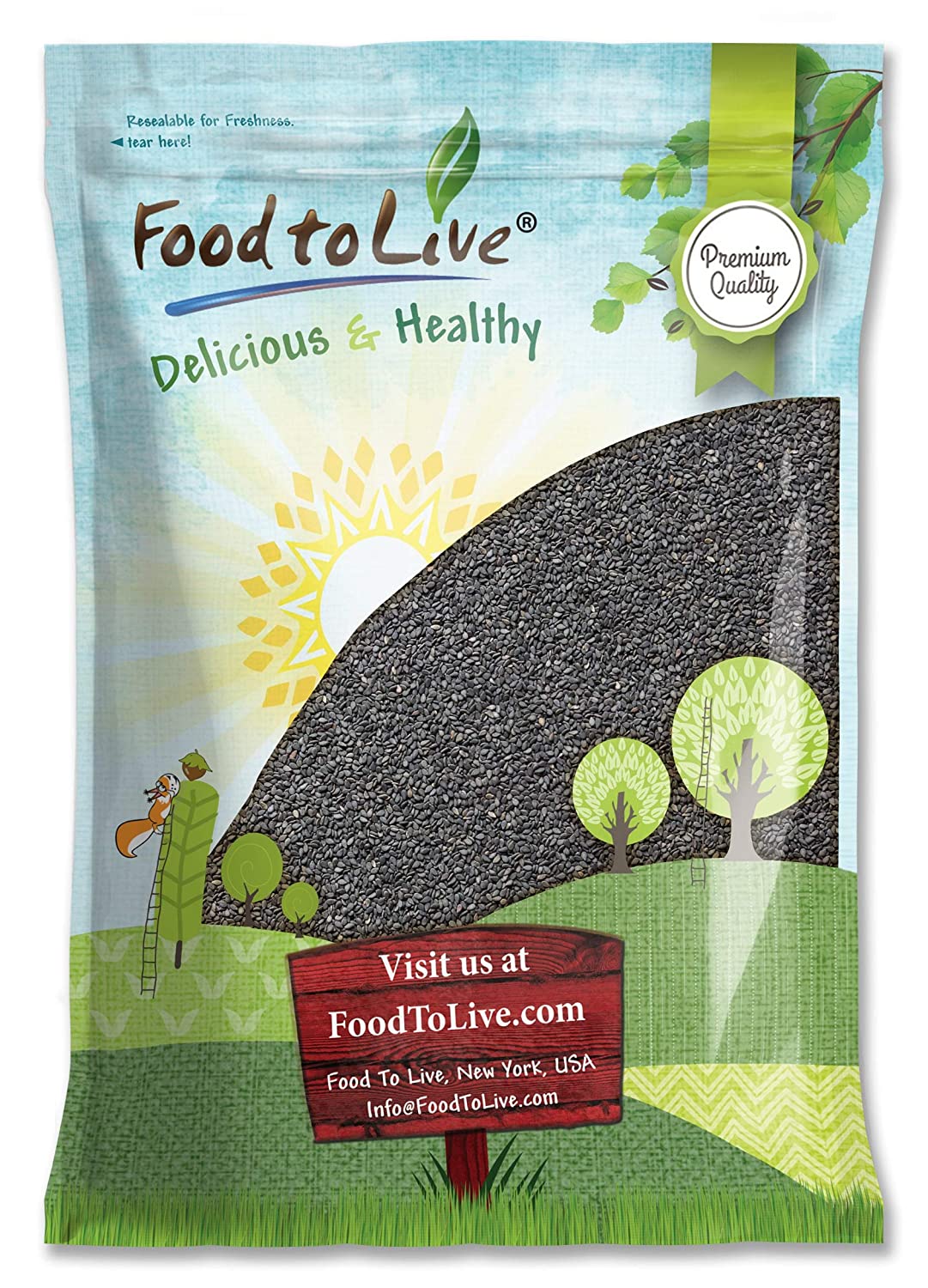 Black Sesame Seeds - Raw, Unhulled, Kosher, Vegan, Bulk, Kala Til - by Food to Live