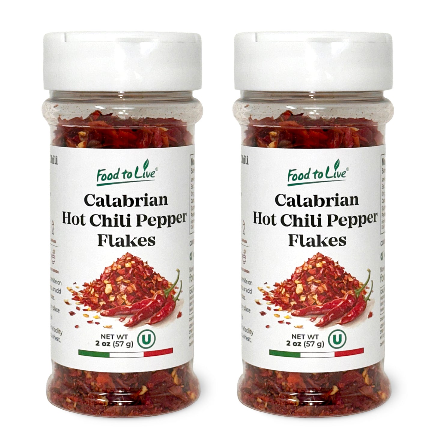 Calabrian Hot Chili Pepper Flakes, 2 oz – All Natural Vegan, Kosher – by Food to Live