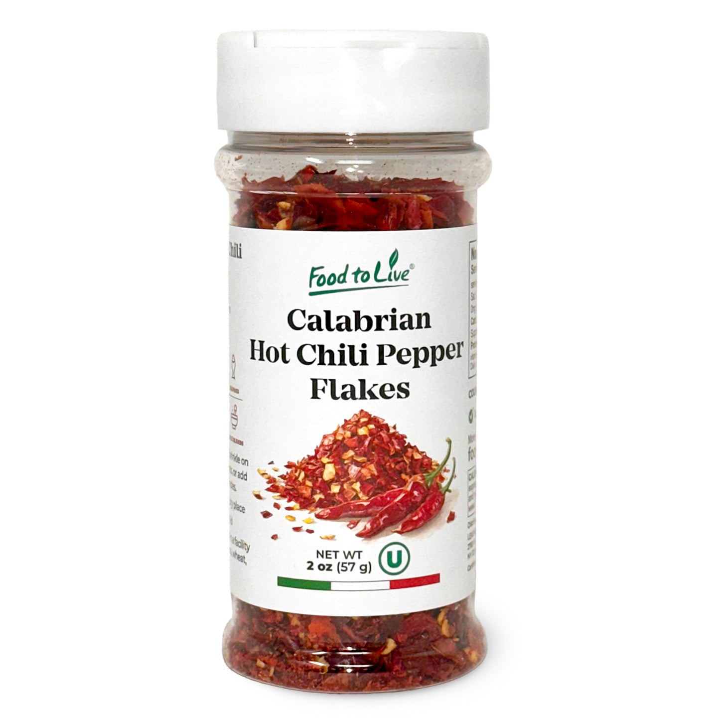 Calabrian Hot Chili Pepper Flakes, 2 oz – All Natural Vegan, Kosher – by Food to Live