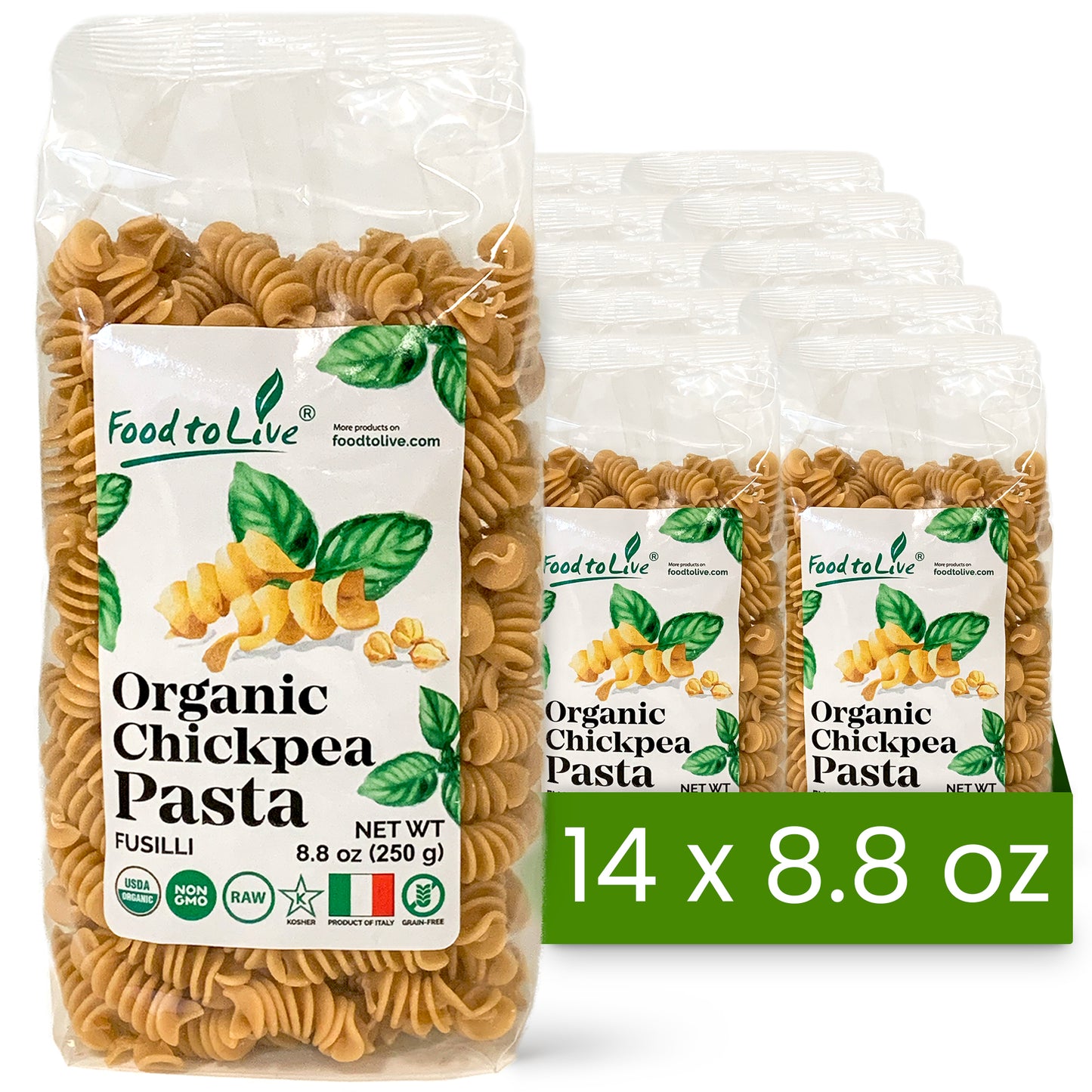 Organic Chickpea Fusilli Pasta, 8.8 oz – Non-GMO, Single Ingredient. No Additives. No Major Allergens. Good Source of Plant Based Protein and Fiber. Kosher. Vegan. Low Glycemic Index. Made in Italy