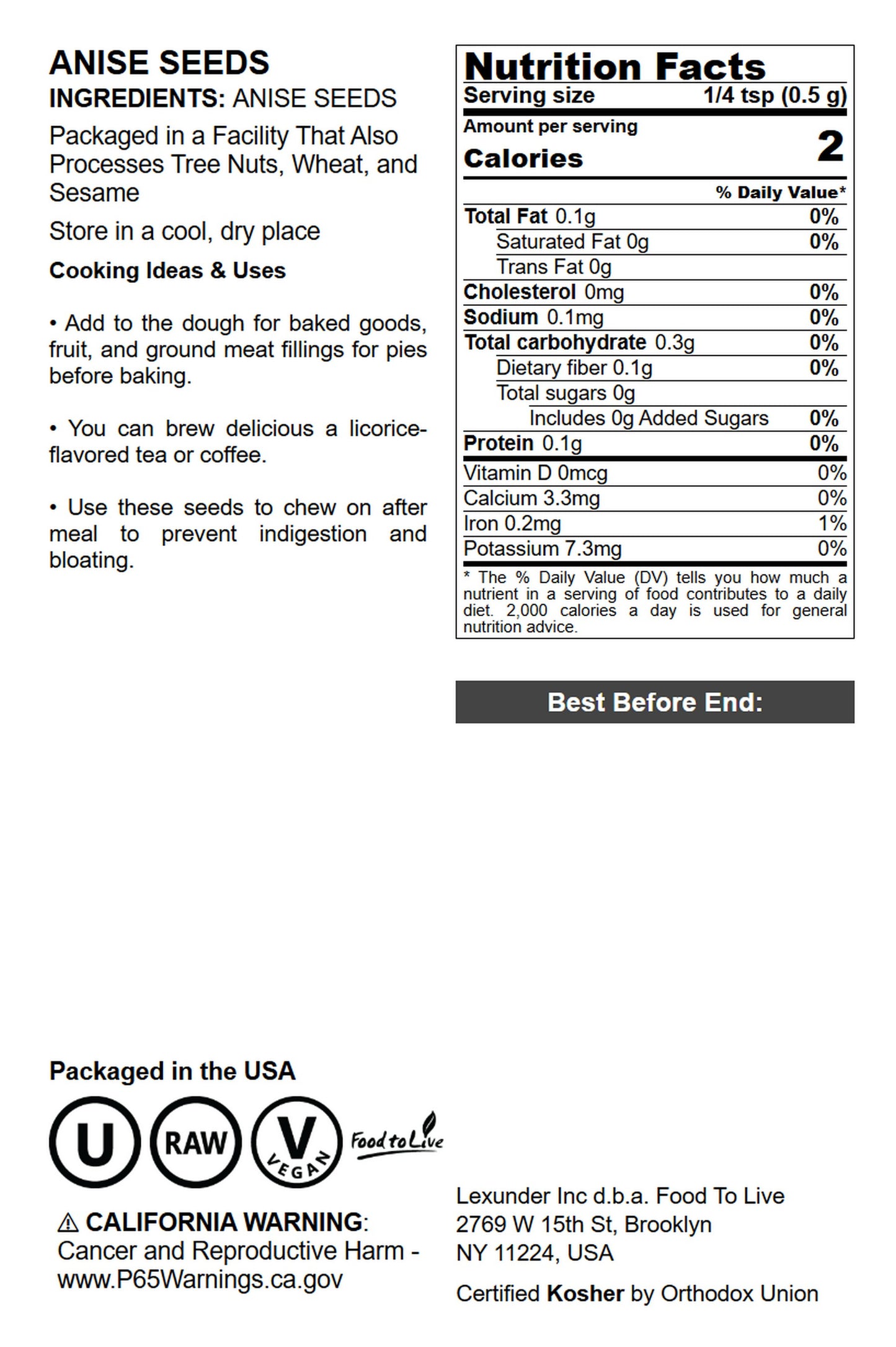 Anise Seeds - by Food To Live