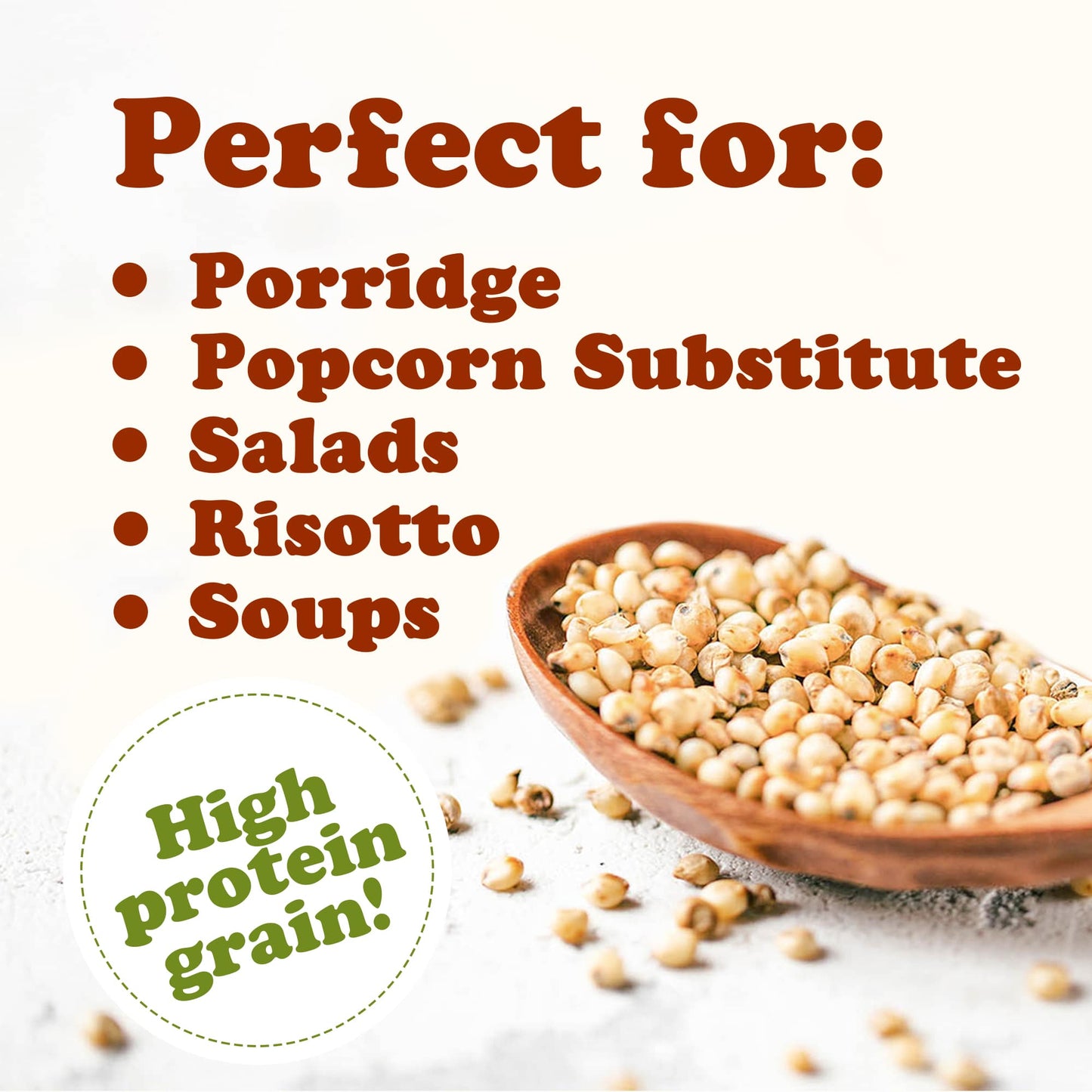 Organic Whole Grain Sorghum — Non-GMO White Groats. Raw Milo Seeds. Vegan, Bulk Broom-corn. Durra is Great for Making Flour and Popped Jowar Dhani — by Food to Live