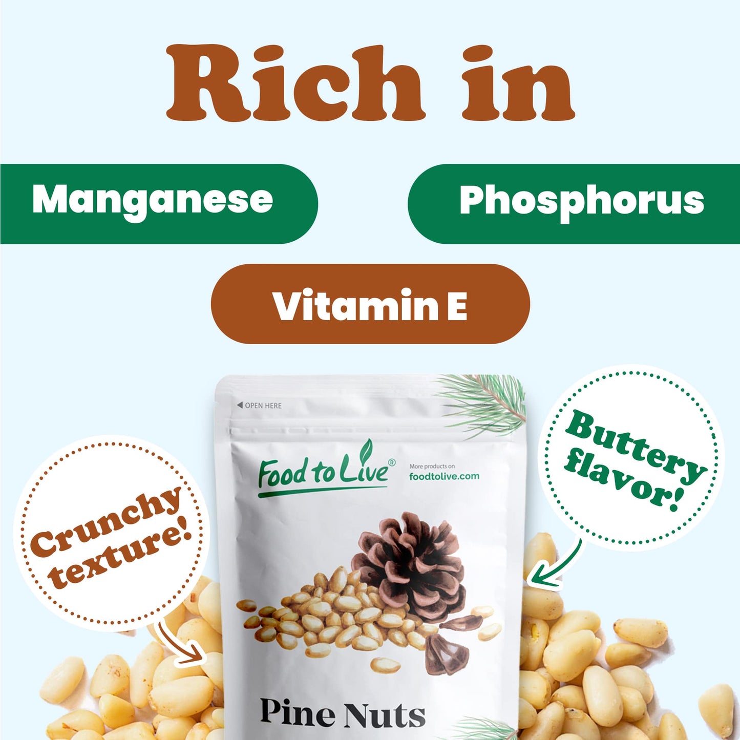 Pine Nuts — Pignolias, Bulk, Kosher, Raw, Unsalted - by Food to Live