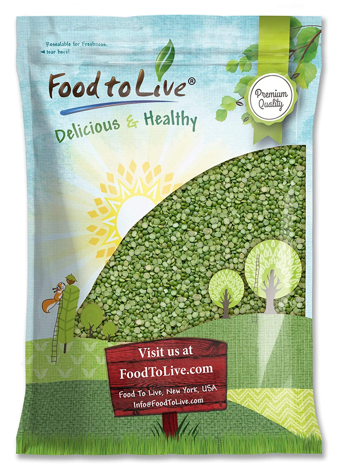 Green Split Peas — Non-GMO Verified, Kosher, Raw, Dried, Great for Pea Soup, Rich in Protein and Fiber, Bulk - by Food to Live