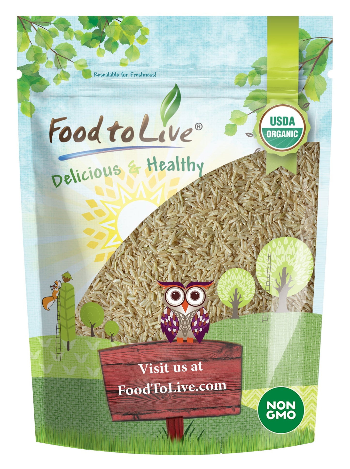 Organic Long Grain Brown Rice — Non-GMO, Raw, Non-Irradiated, Kosher, Vegan, Bulk - by Food to Live