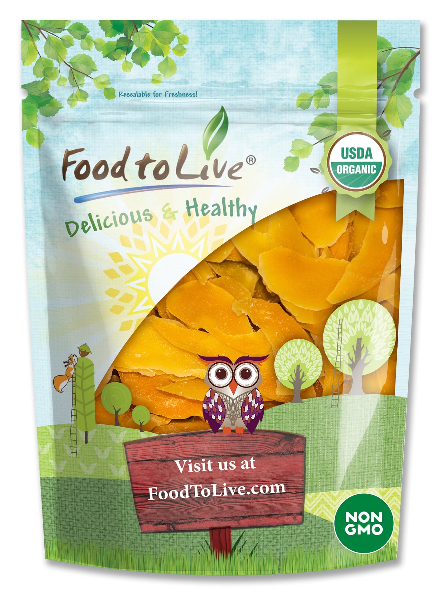 Organic Mango Cheeks - Dried, Non-GMO, Kosher, Unsulphured, Unsweetened, Bulk - by Food to Live