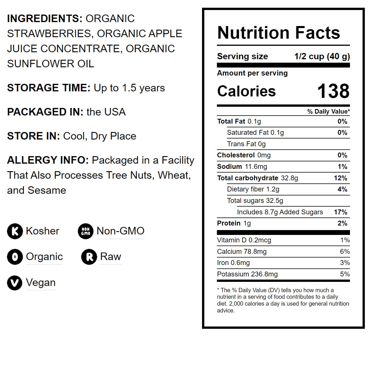 Organic Dried Strawberries - Non-GMO, Kosher, Sweetened, Unsulfured, Vegan, Bulk, Product of the USA - by Food to Live