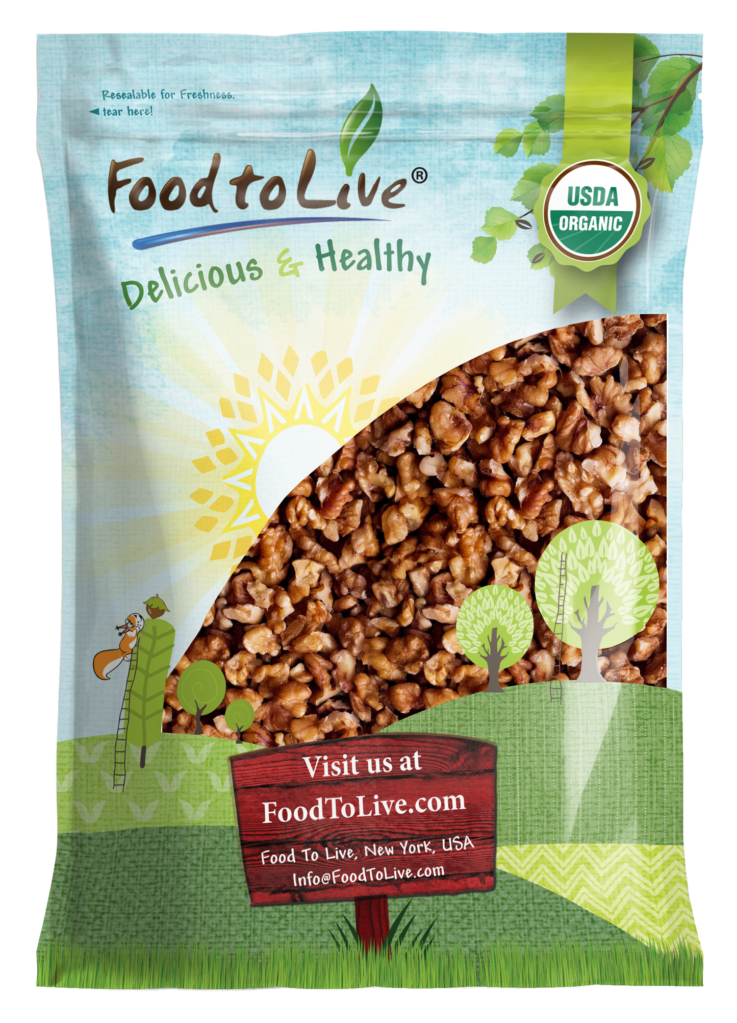 Organic Walnuts, Halves and Pieces, Roasted and Salted - by Food to Live