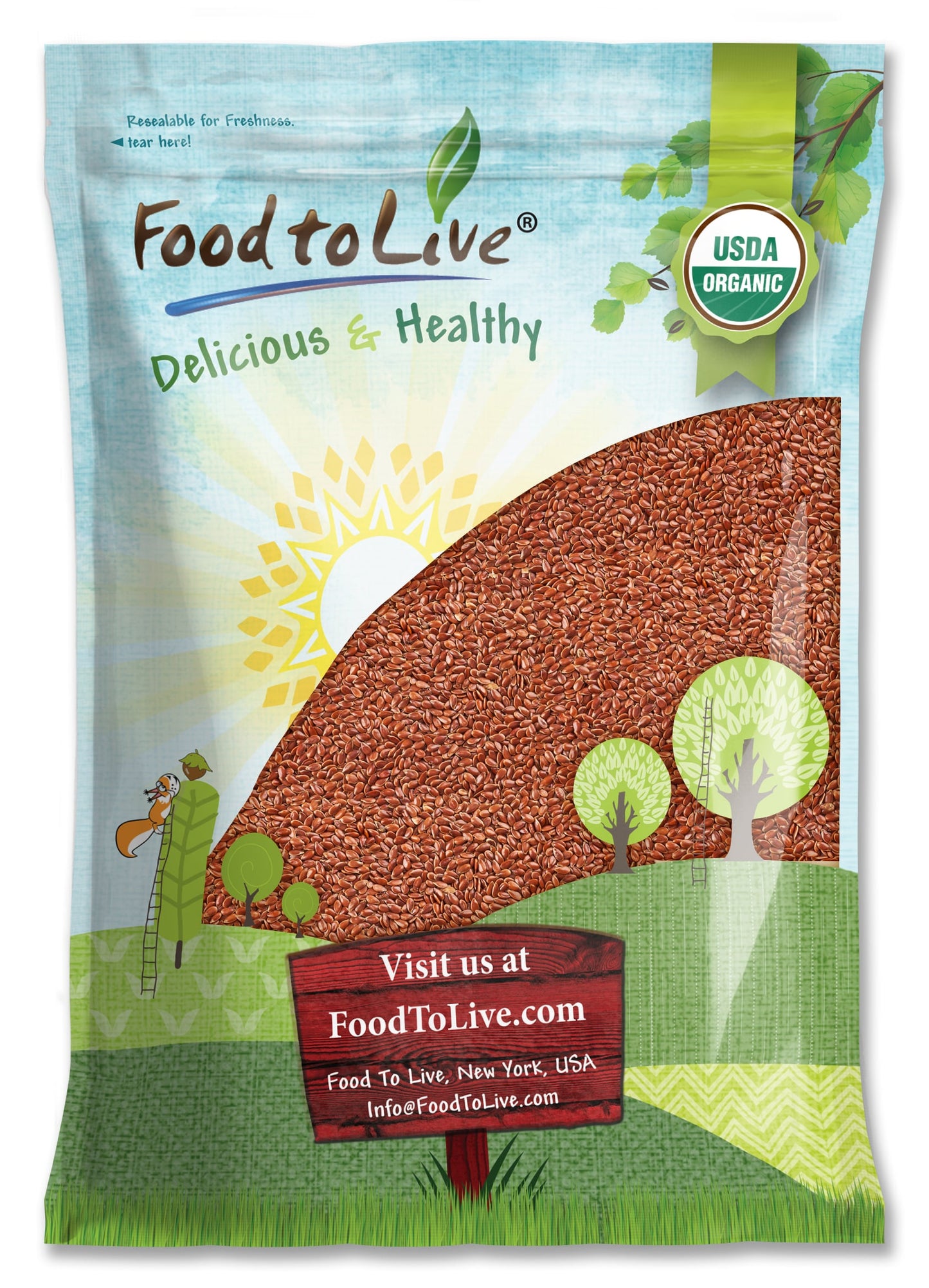Organic Brown Flax Seeds — Whole Flaxseeds, Non-GMO, Kosher, Raw, Dried, Bulk - by Food to Live