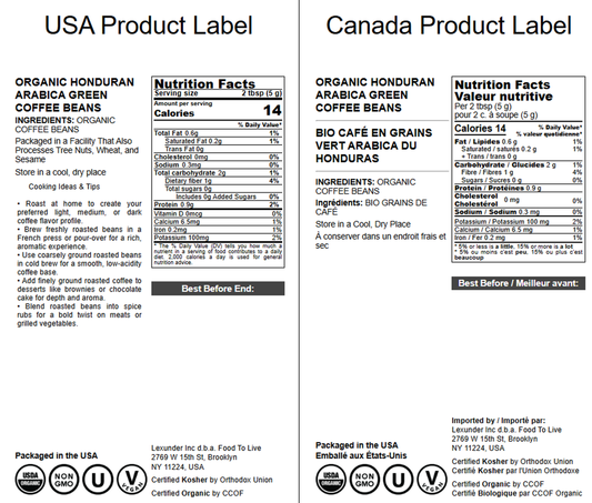 Organic Honduran Arabica Green Beans - by Food to Live