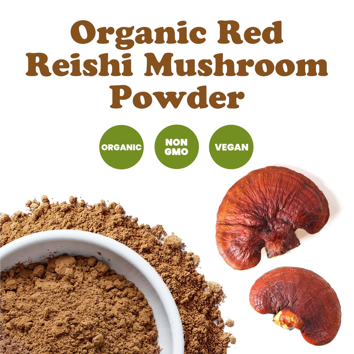 Organic Red Reishi Mushroom Powder – All Natural Vegan Superfood for Immunity and Holistic Wellness. Rich in Antioxidants and Nutrient-Packed. Non-GMO. 100% Pure. Great for Smoothies. Kosher