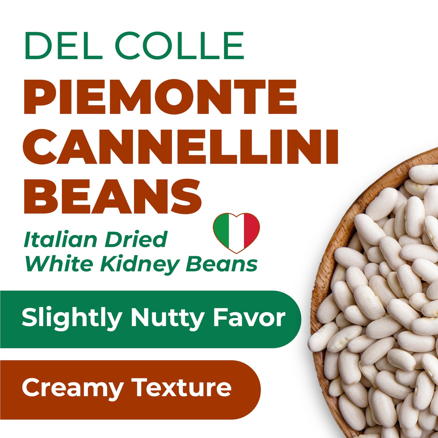 Del Colle Piemonte Cannellini Beans, 11 LBS (5 kg) – Sproutable, Vegan, Kosher