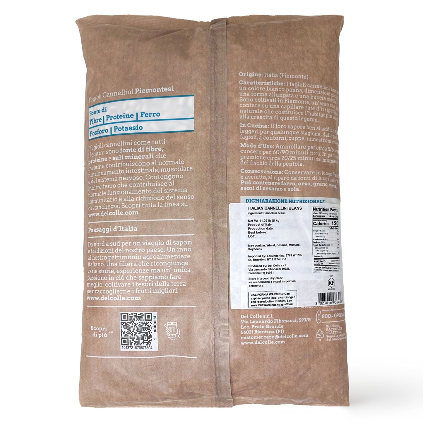 Del Colle Piemonte Cannellini Beans, 11 LBS (5 kg) – Sproutable, Vegan, Kosher