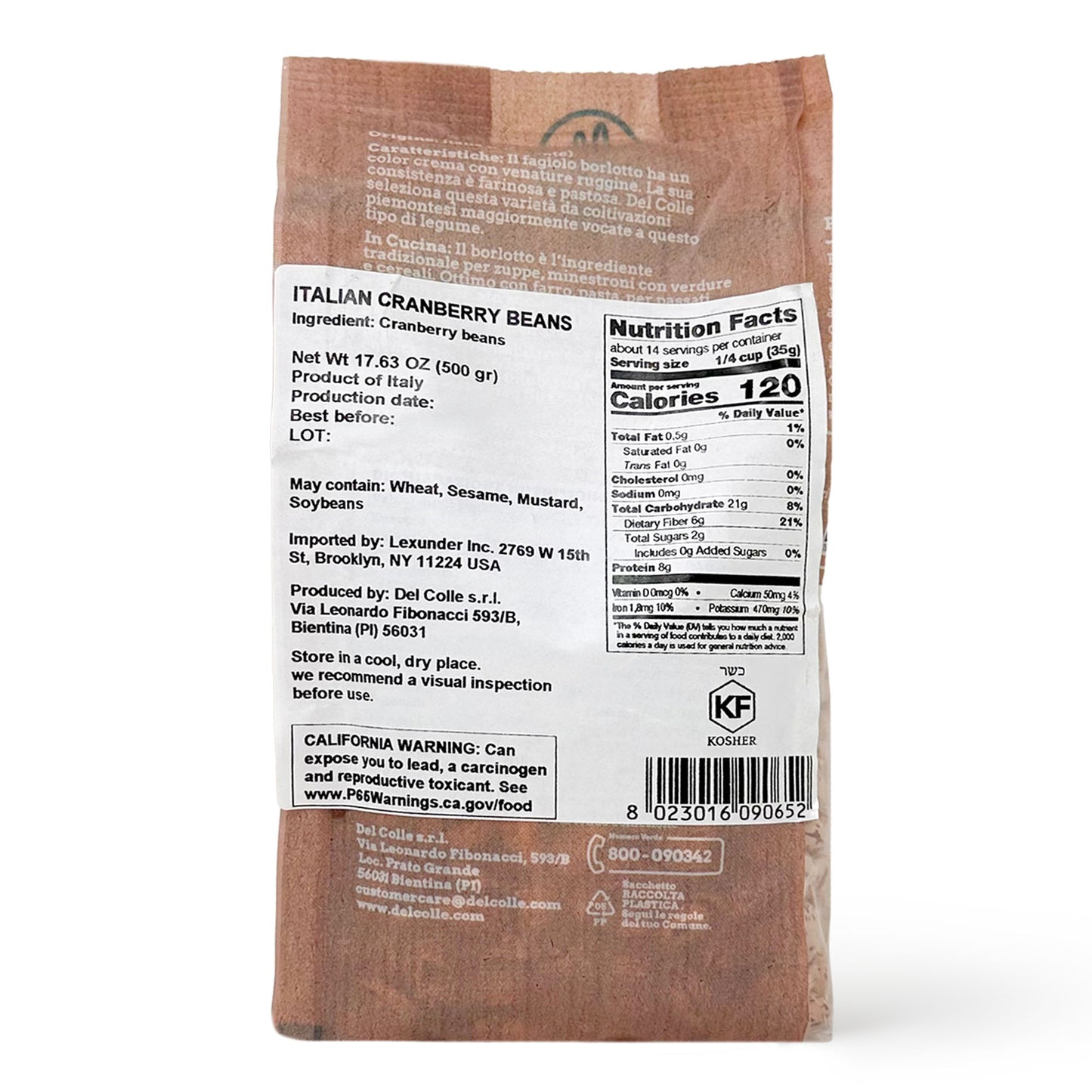 Del Colle Piemonte Cranberry Beans, 1.1 LB (500 g) –  Sproutable, Vegan, Kosher
