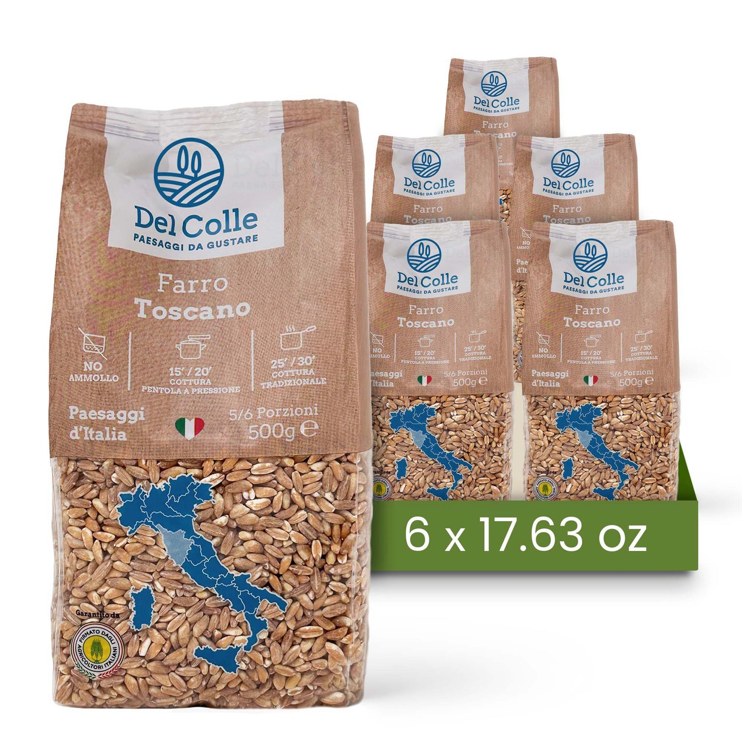 Del Colle Tuscany Pearled Farro, 1.1 LB (500 g) – Sproutable, Vegan, Kosher