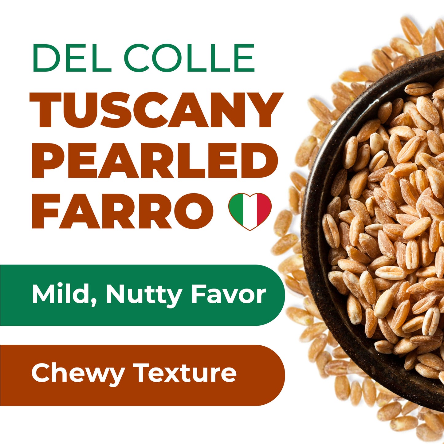 Del Colle Tuscany Pearled Farro, 11 LBS (5 kg) –  Sproutable, Vegan, Kosher