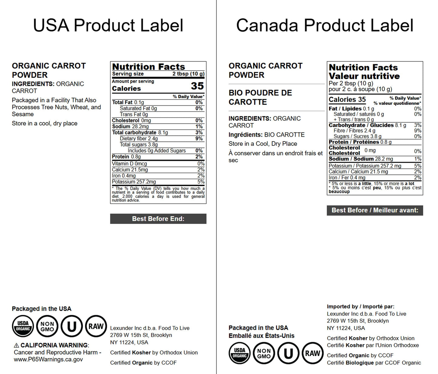 Organic Carrot Powder - by Food To Live