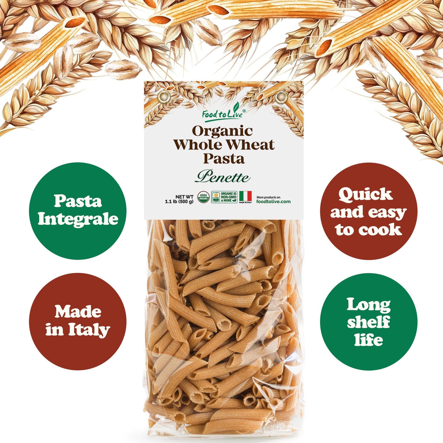 Organic Pennette Whole Wheat Pasta – Made in Italy