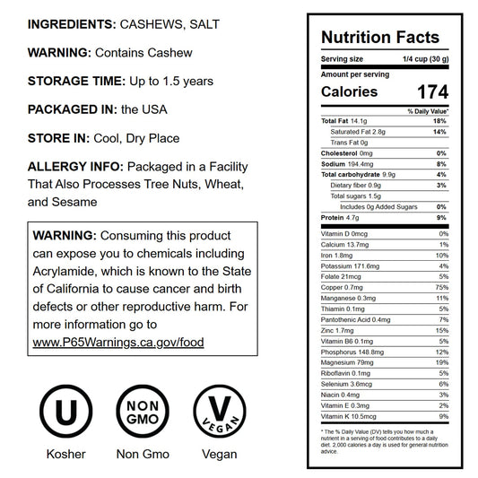 Dry Roasted Whole Cashews with Himalayan Salt — Oven Roasted Lightly Salted Fancy Cashew Nuts, No Oil Added, Vegan, Kosher, Bulk. Crunchy Texture. Great Snack. Good Source of Protein