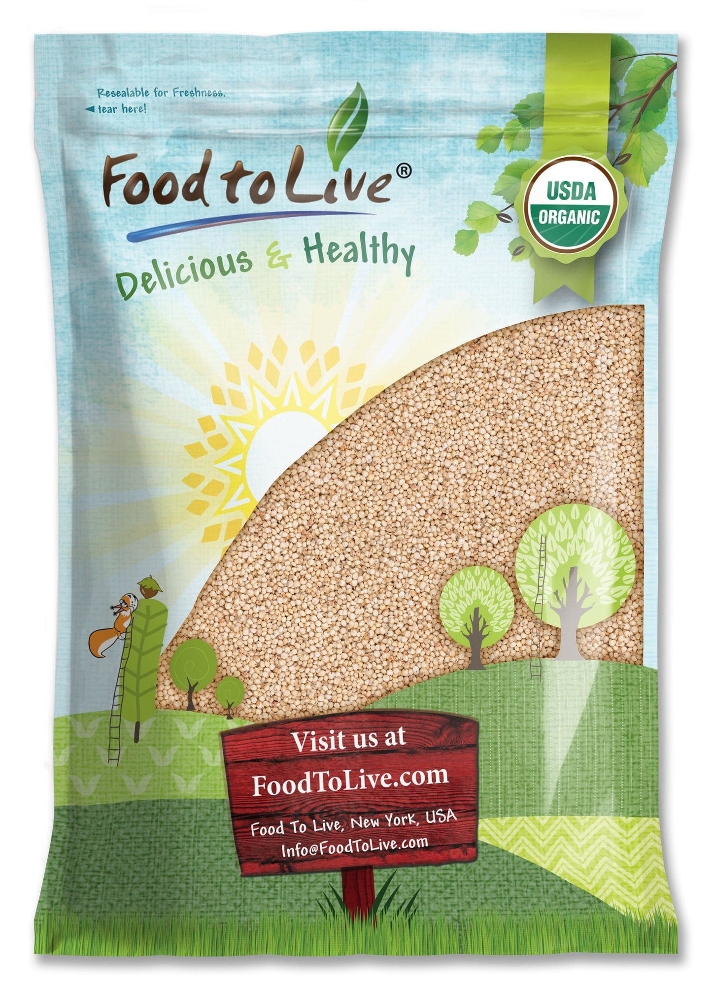 Organic Whole Grain Sorghum — Non-GMO White Groats. Raw Milo Seeds. Vegan, Bulk Broom-corn. Durra is Great for Making Flour and Popped Jowar Dhani — by Food to Live