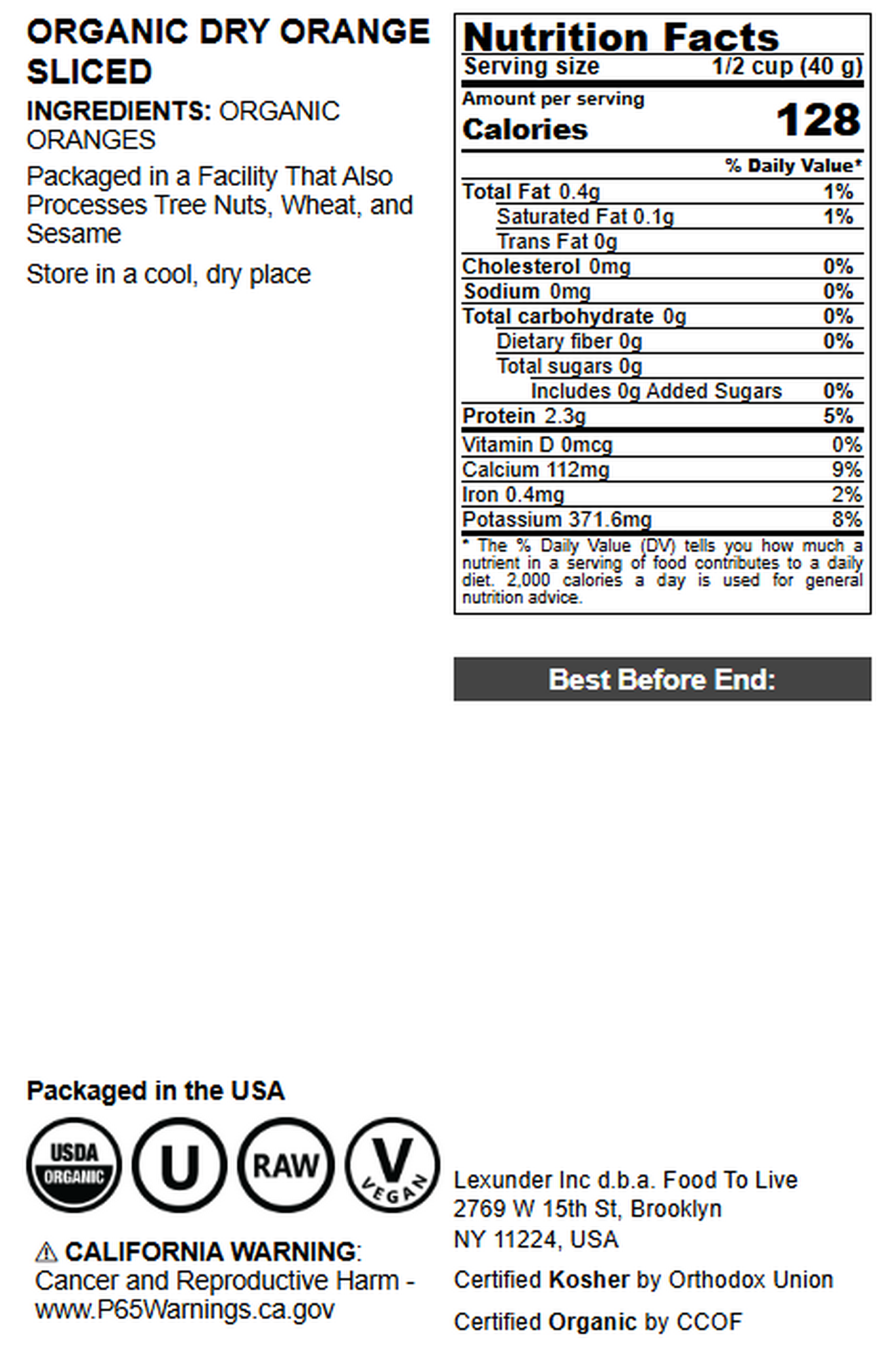 Organic Dry Orange Sliced - by Food to Live