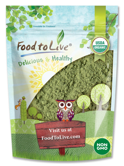 Organic Alfalfa Powder - Non-GMO, Made from Raw Dried Whole Young Leaves, Vegan, Bulk, Great for Baking, Juices, Smoothies, Shakes, Теа, and Drinks