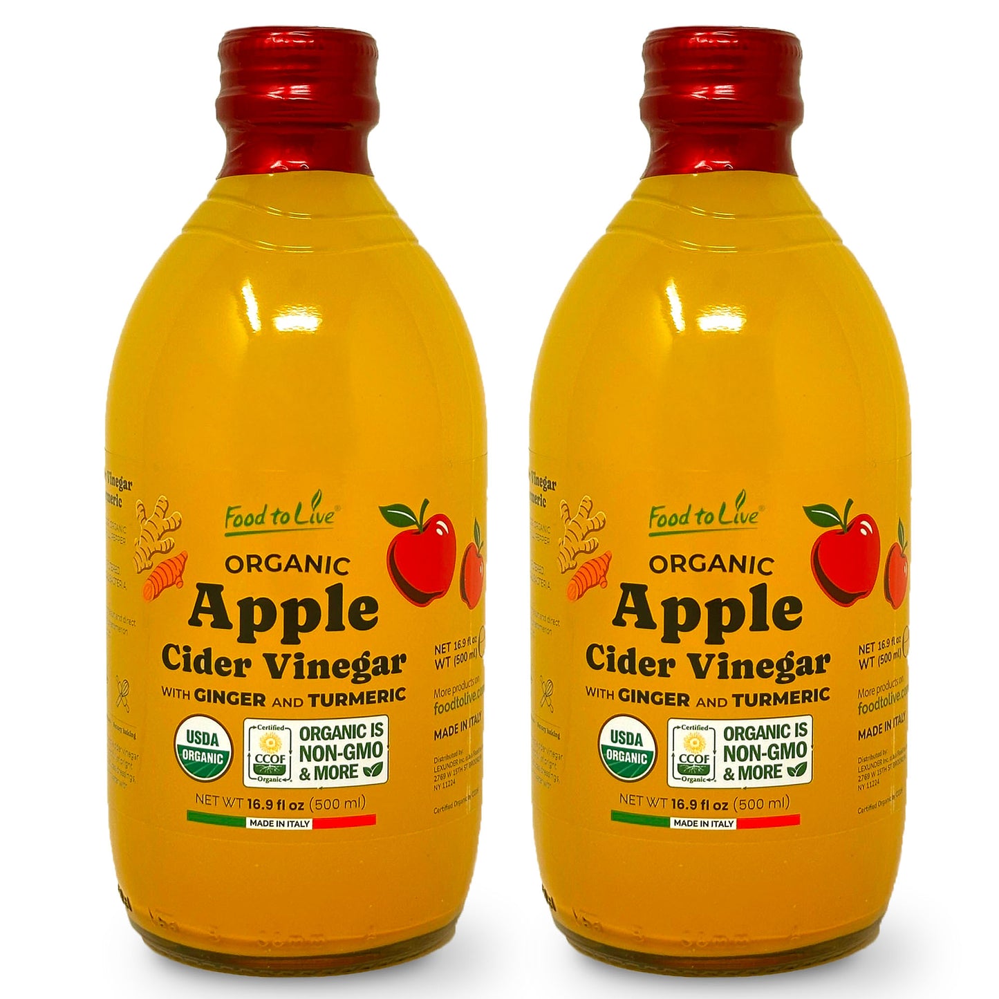 Organic Apple Cider Vinegar with Ginger and Turmeric - 16.9 fl oz (500 ml) - by Food To Live