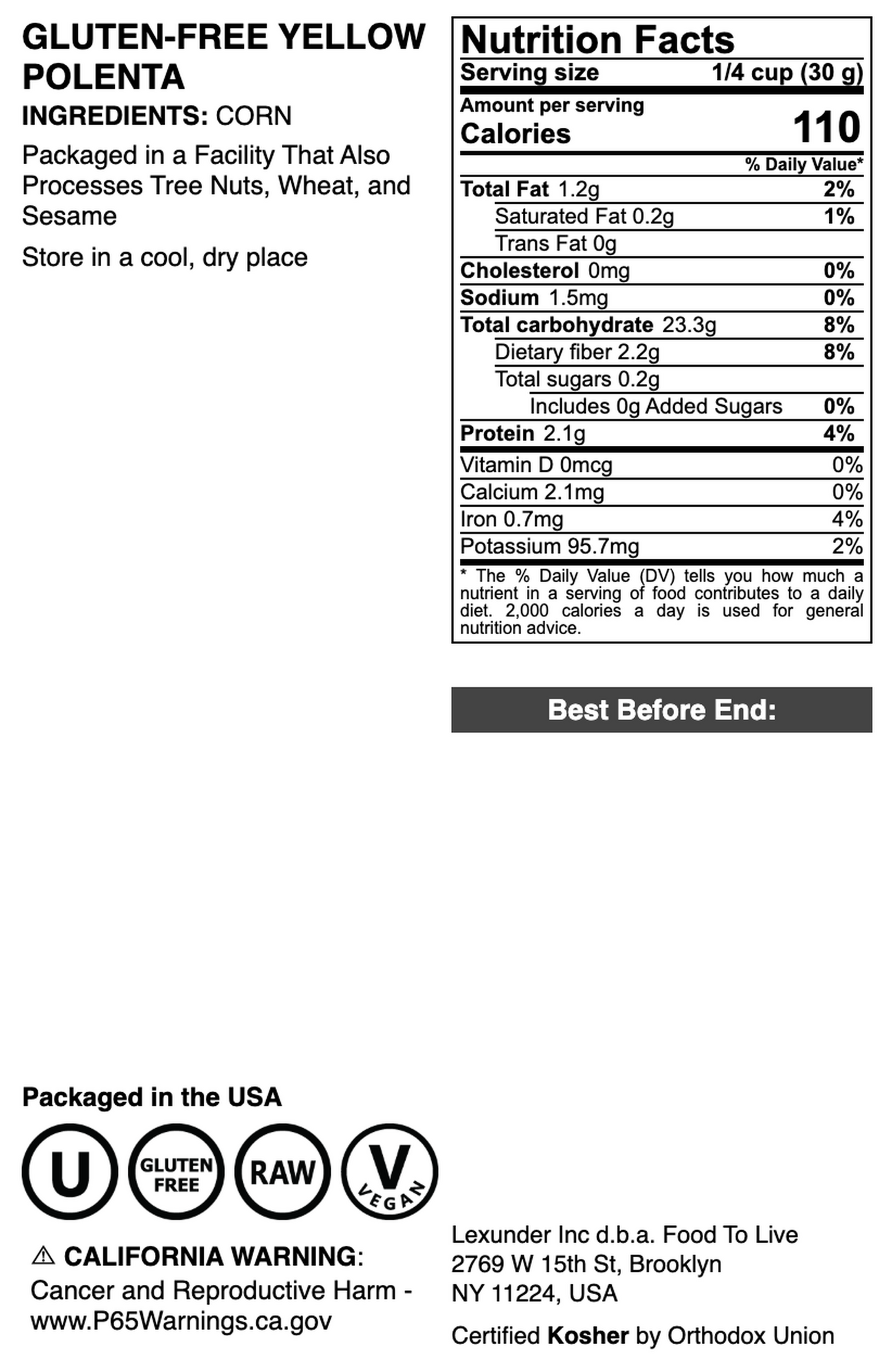Gluten-Free Yellow Polenta - by Food to Live