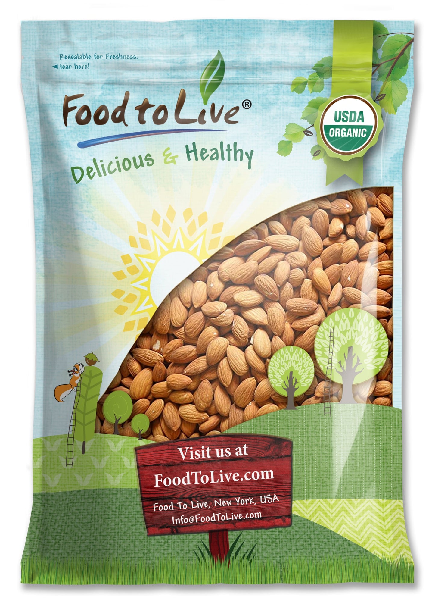 Organic Almonds — Non-GMO, Kosher, No Shell, Whole, Unpasteurized, Unsalted, Raw, Vegan — by Food to Live