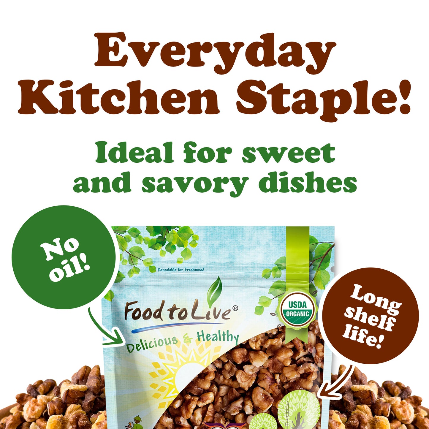 Organic Walnuts, Halves and Pieces, Roasted - by Food to Live