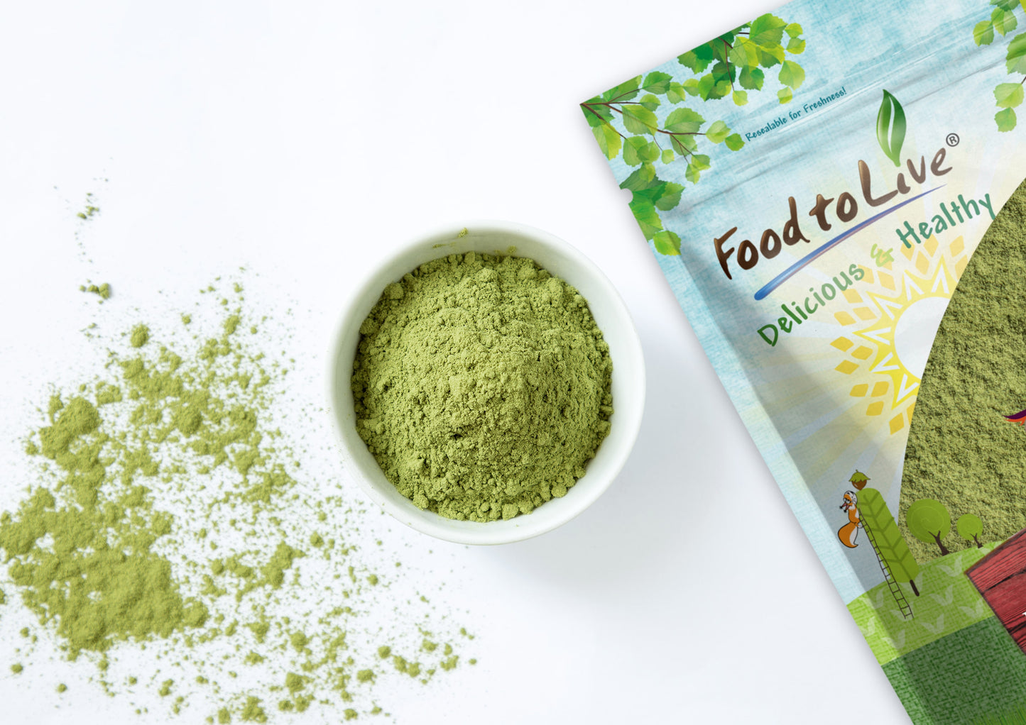 Alfalfa Powder - Made from Raw Dried Whole Young Leaves, Vegan, Bulk, Great for Baking, Juices, Smoothies, Shakes, Теа, and Instant Breakfast Drinks. Good Source of Dietary Fiber and Protein