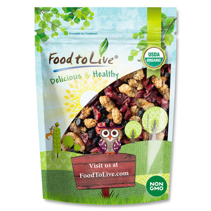 Organic Delicious Berries Mix with Cranberries, Blueberries, and White Mulberries - Non-GMO, Kosher, Vegan, Unsulfured, Bulk