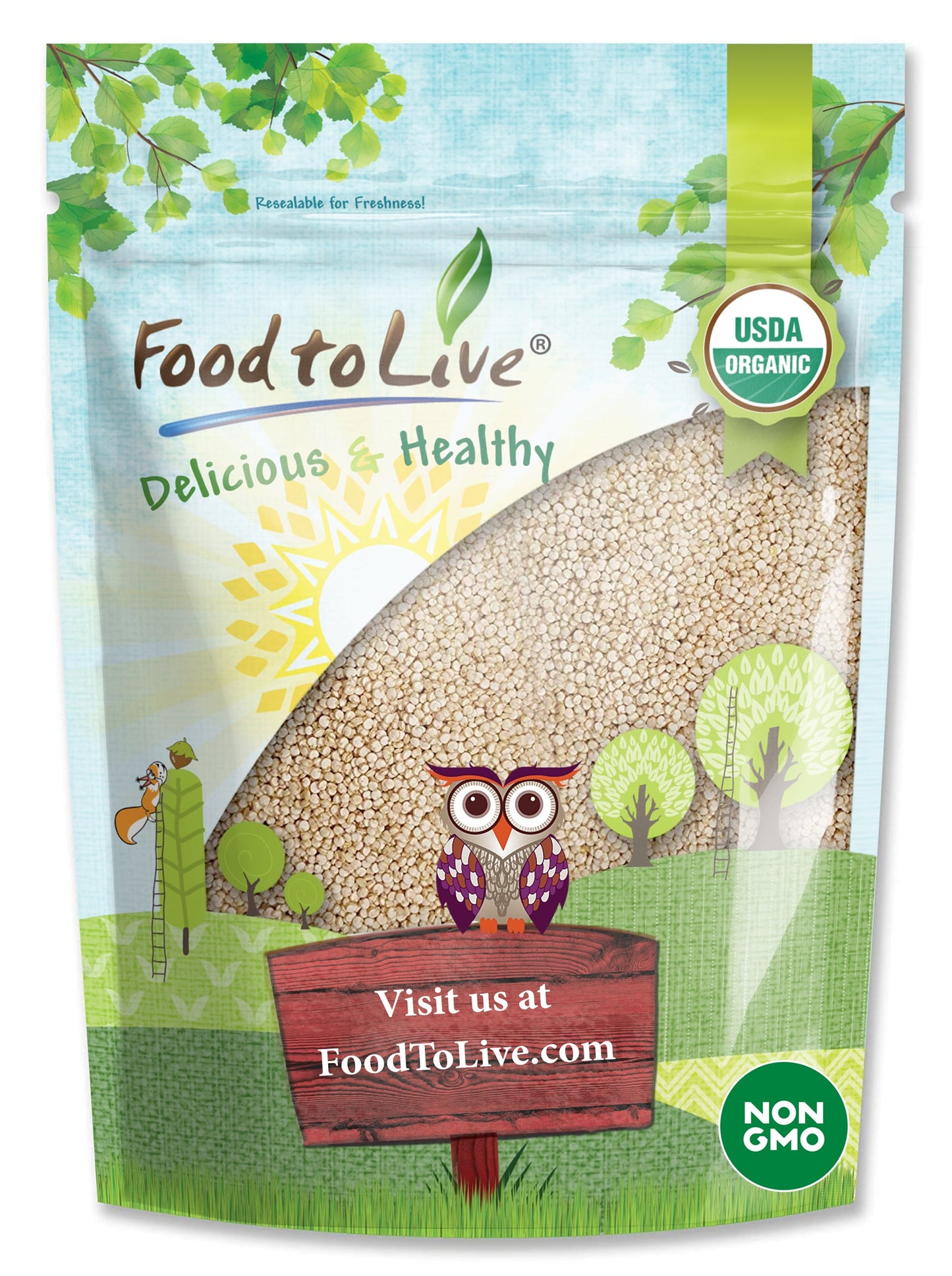 Organic Royal White Quinoa - Whole Grain, Non-GMO, Kosher, Raw, Vegan, Sirtfood, Bulk - by Food to Live