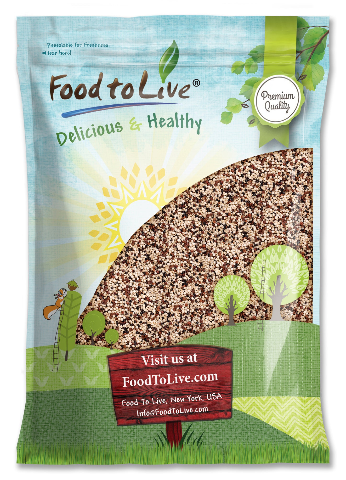 Tri-Color Quinoa Grain – Premium Blend of White, Black, and Red Whole Seeds. Pre-Washed and Ready to Cook. A Nutrient-Rich Superfood in Bulk. Good Source of Fiber and Protein. Kosher