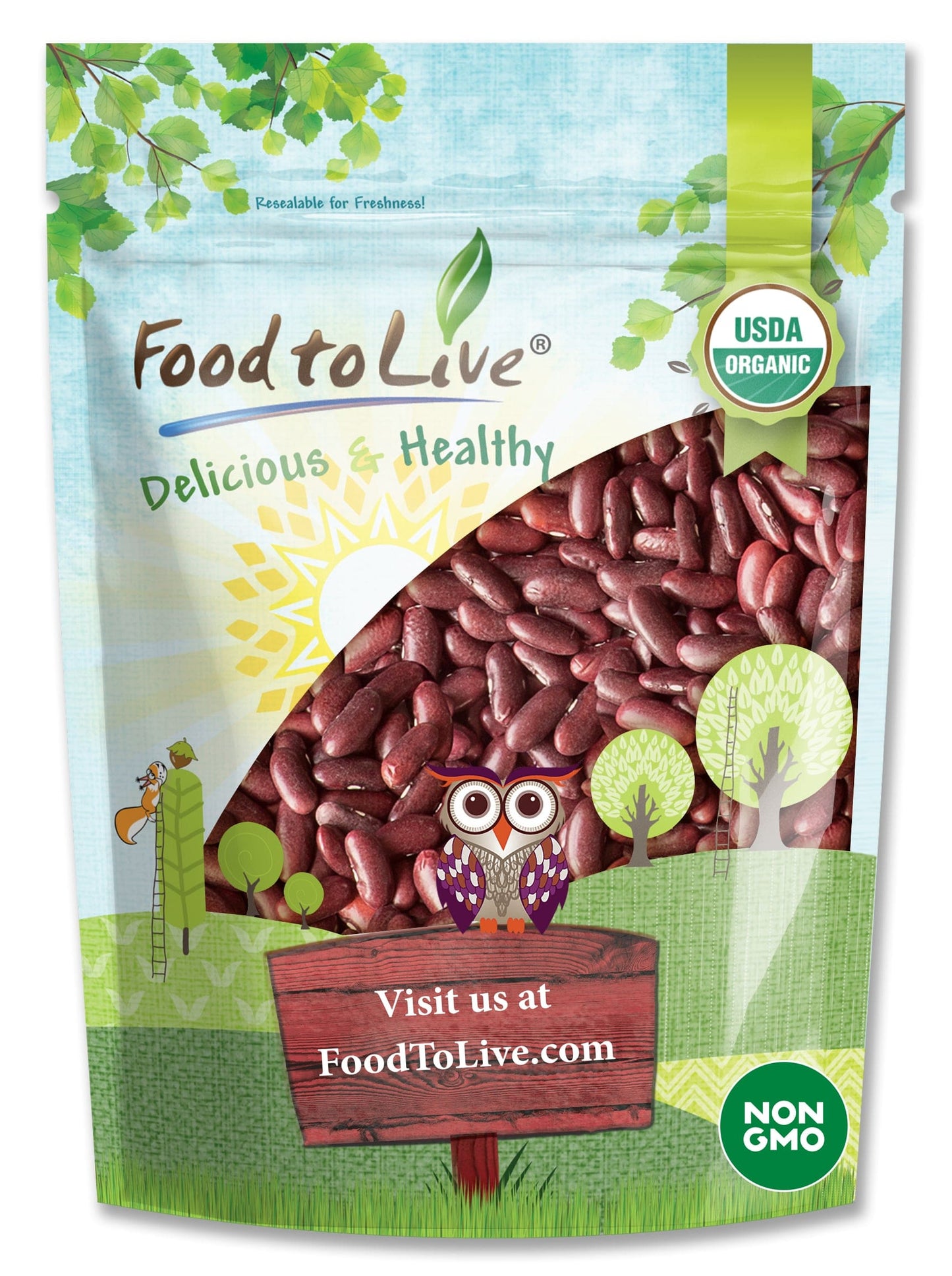 Organic Red Kidney Beans - Non-GMO, Dry, Raw, Sproutable, Vegan, Kosher, Bulk - by Food to Live