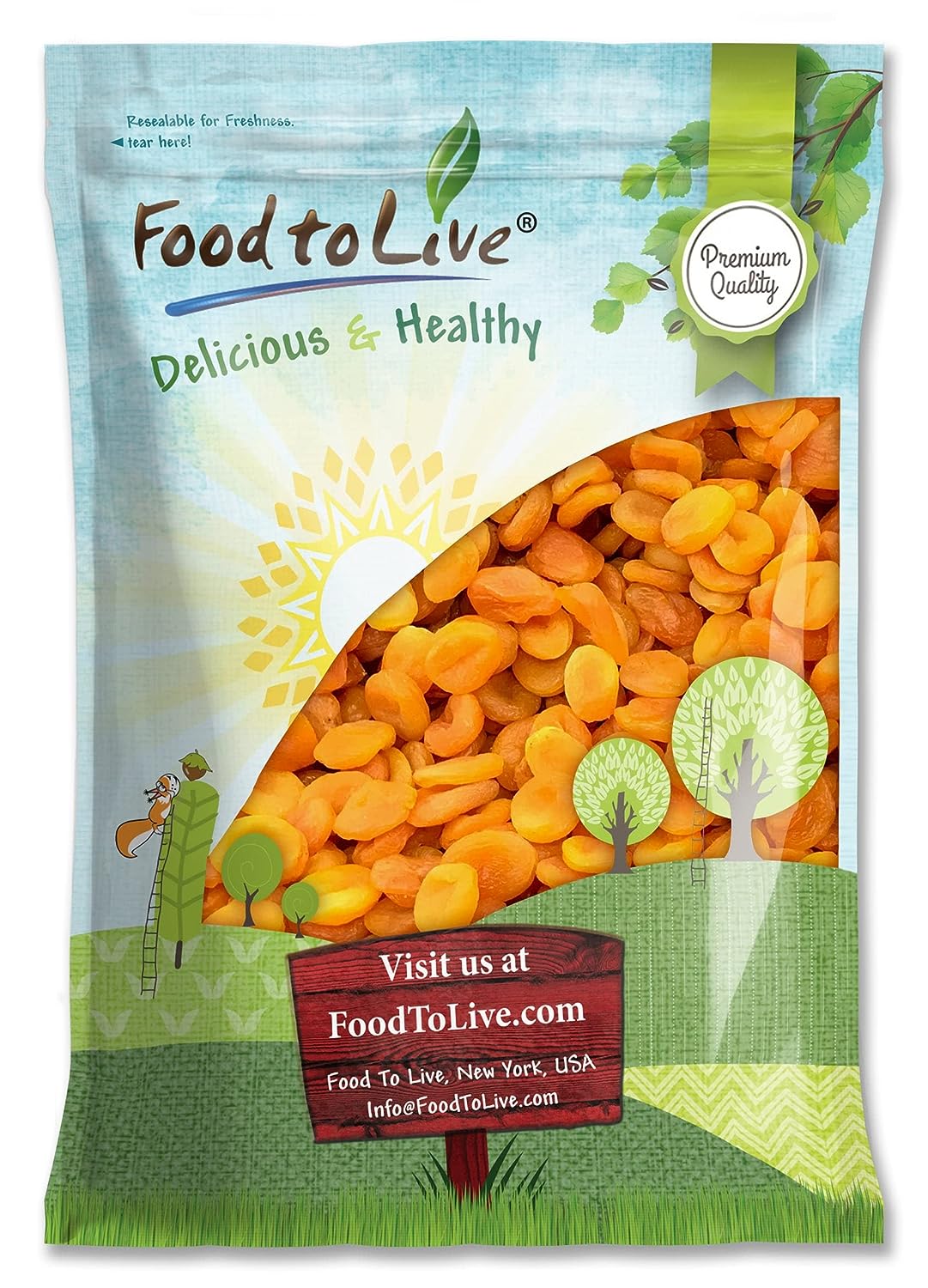 Dried Apricots — Non-GMO Verified, Kosher, Vegan, Bulk, Product of Turkey - by Food to Live