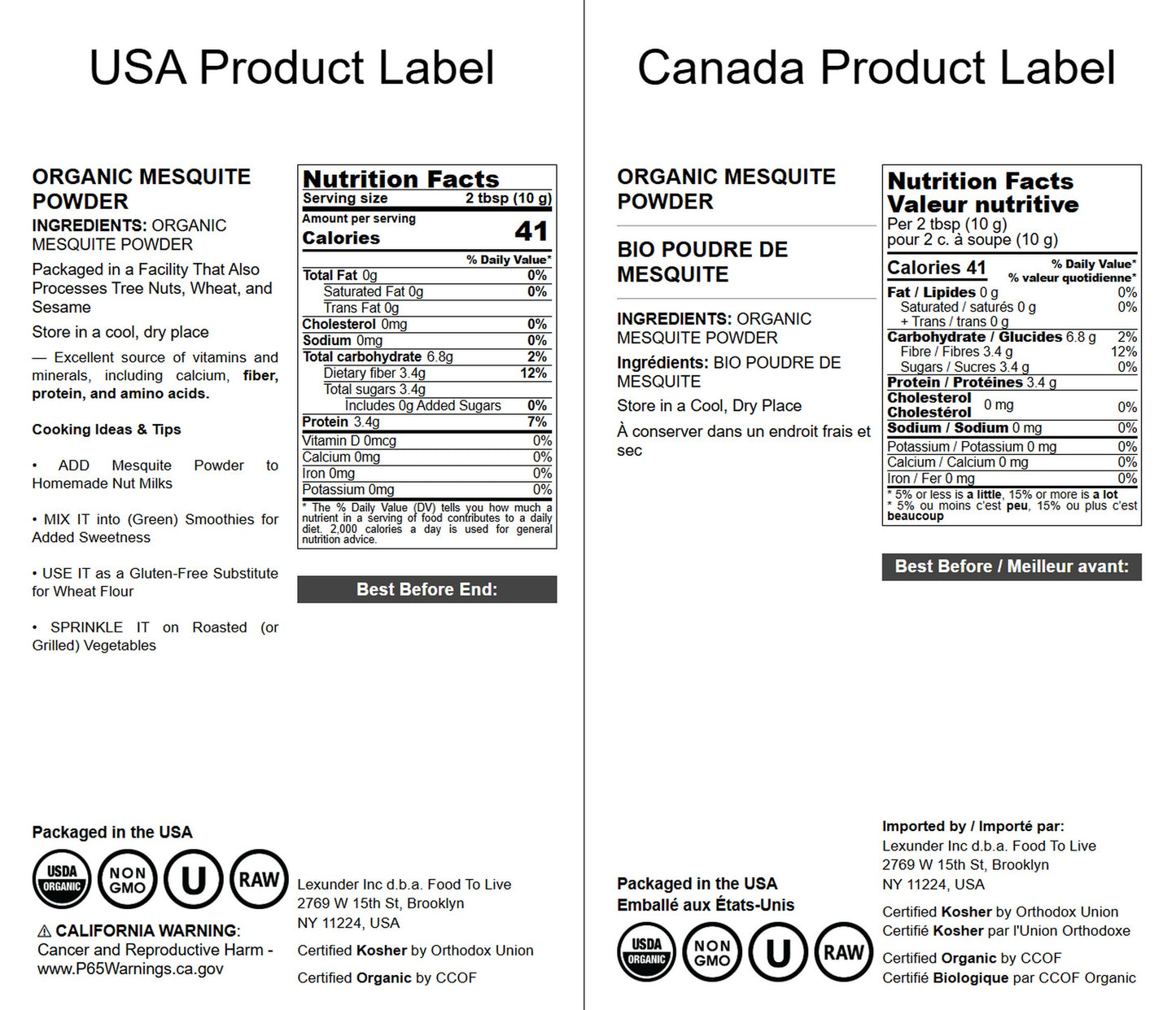 Organic Mesquite Powder - Non-GMO, Kosher, Raw, Vegan, Bulk - by Food to Live