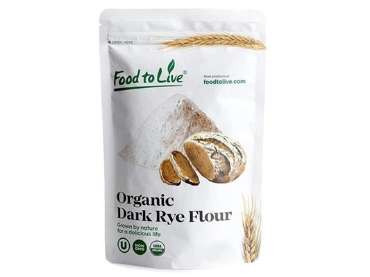 Organic Dark Rye Flour - Whole Grain, Non-GMO, Stone Ground, Kosher, Raw, Vegan, Bulk, Great for Baking Bread - by Food to Live