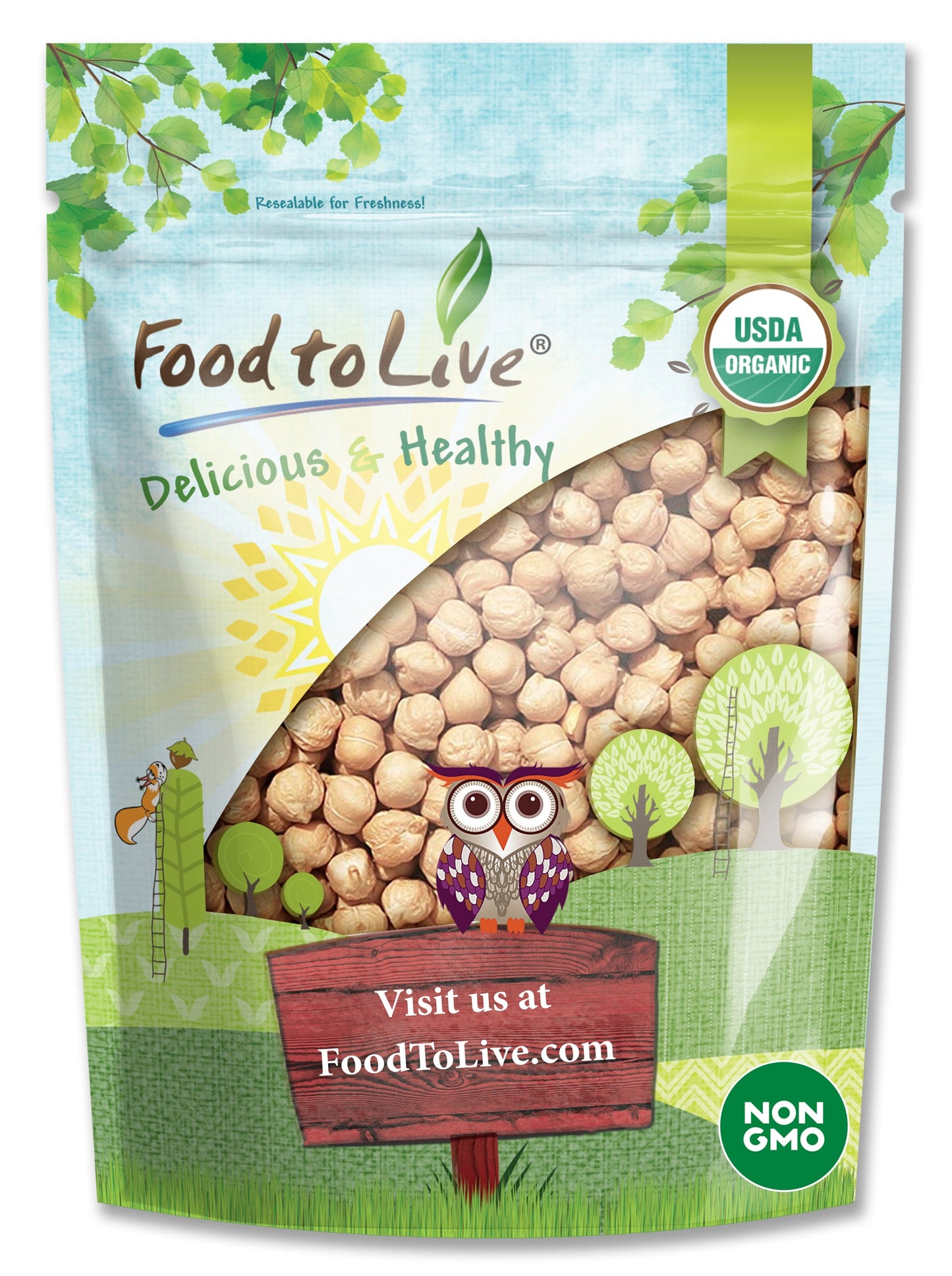 Organic Garbanzo Beans / Dried Chickpeas - Non-GMO, Kosher, Raw, Bulk - by Food to Live
