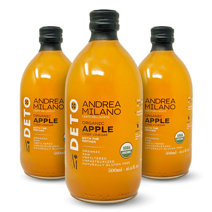 Andrea Milano Organic Apple Cider Vinegar, 500 ml – Non-GMO, Vegan, Bulk, Glass Bottle
