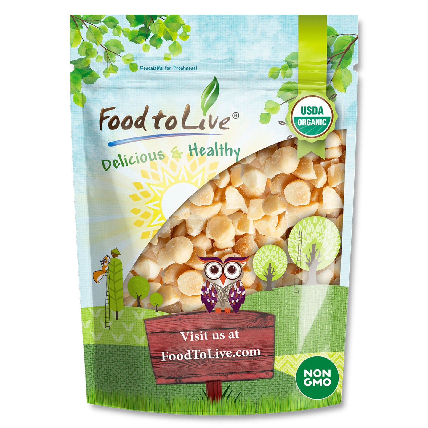 Organic Macadamia Nuts, Pieces, Roasted - by Food to Live