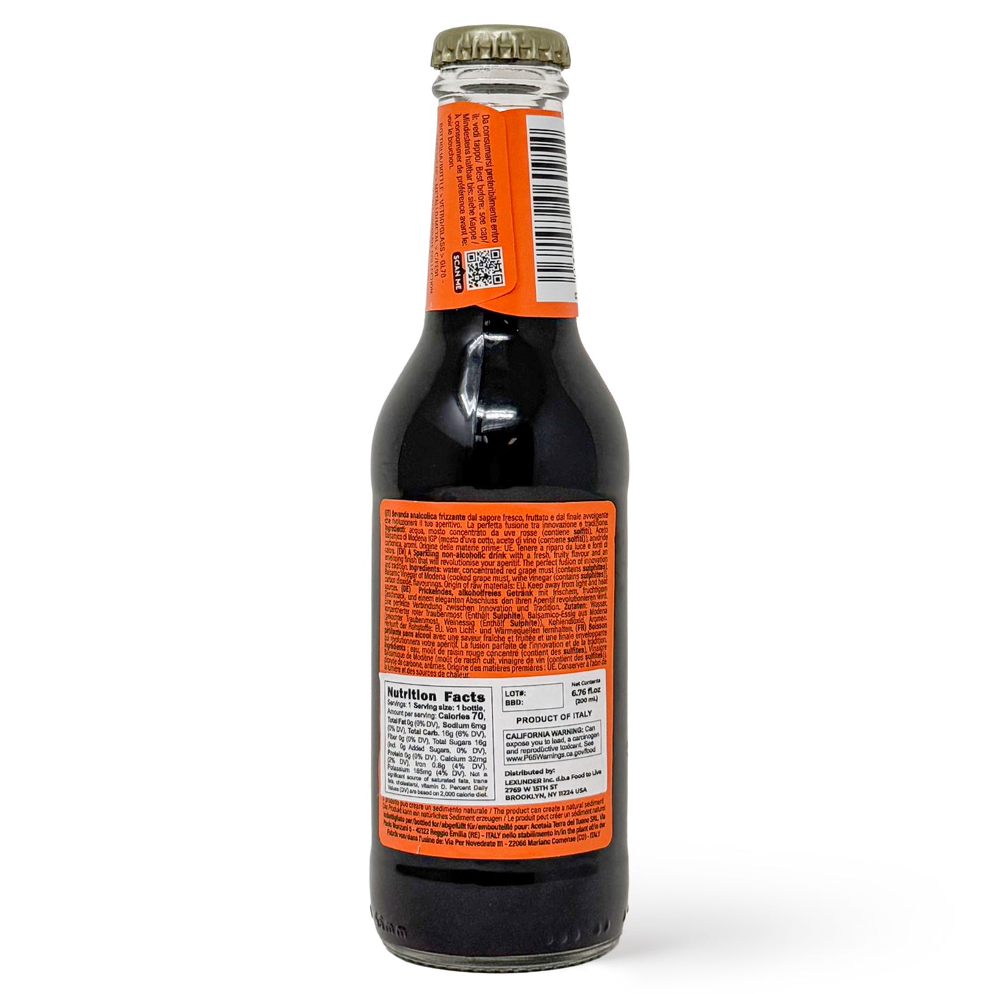 Acetaia Terra del Tuono Emilio Sparkling Balsamic Vinegar Drink, 6.76 fl.oz (200ml)