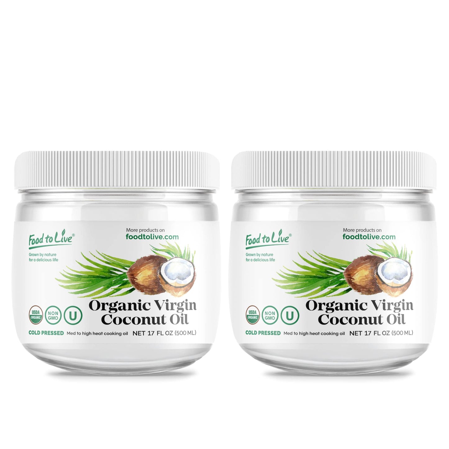 Organic Virgin Coconut Oil, 17 fl oz (500 ml) - Non-GMO, Raw, Pure, Cold-Pressed, Unrefined, Vegan, Bulk, Great for Hair, Skin and Cooking