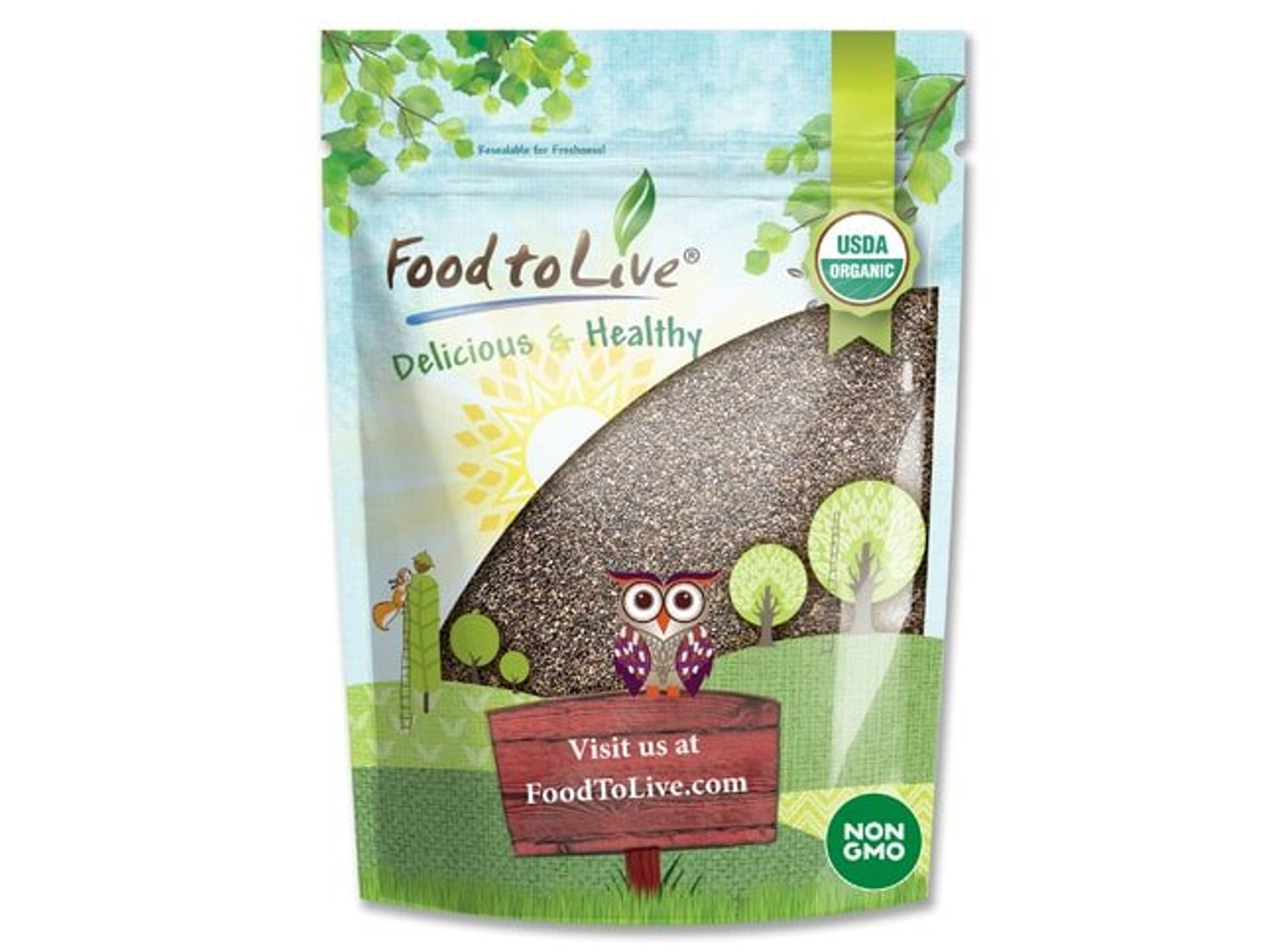 Organic Chia Seeds — Black, Vegan, Kosher, Non-GMO, Great for Smoothies, Sirtfood — by Food to Live