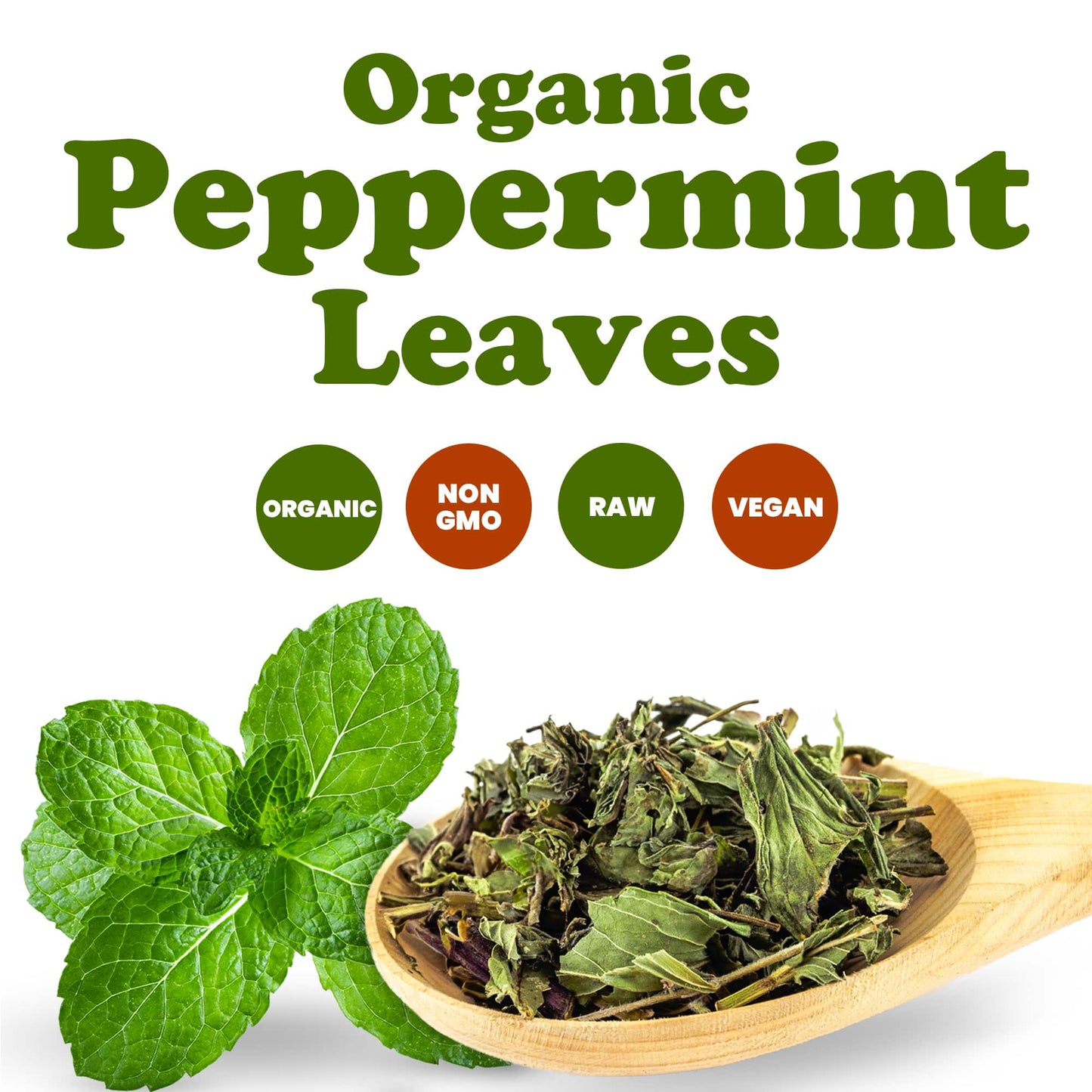 Organic Peppermint Leaves – Dried, Cut & Sifted. Great for Herbal Tea. Non-GMO. Caffeine-free. Non Irradiated. Good Source of Vitamin A. Keto Friendly. Kosher Mint Leaf in Bulk