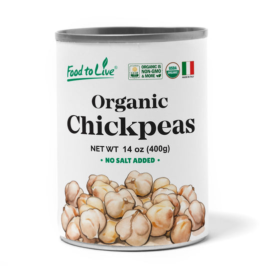 Organic Canned Chickpeas - Unsalted Non-GMO Garbanzo Beans. Perfect for Salads, Soups, Hummus, and Falafel. Vegan. Good Source of Fiber and Protein. Made in Italy - by Food To Live